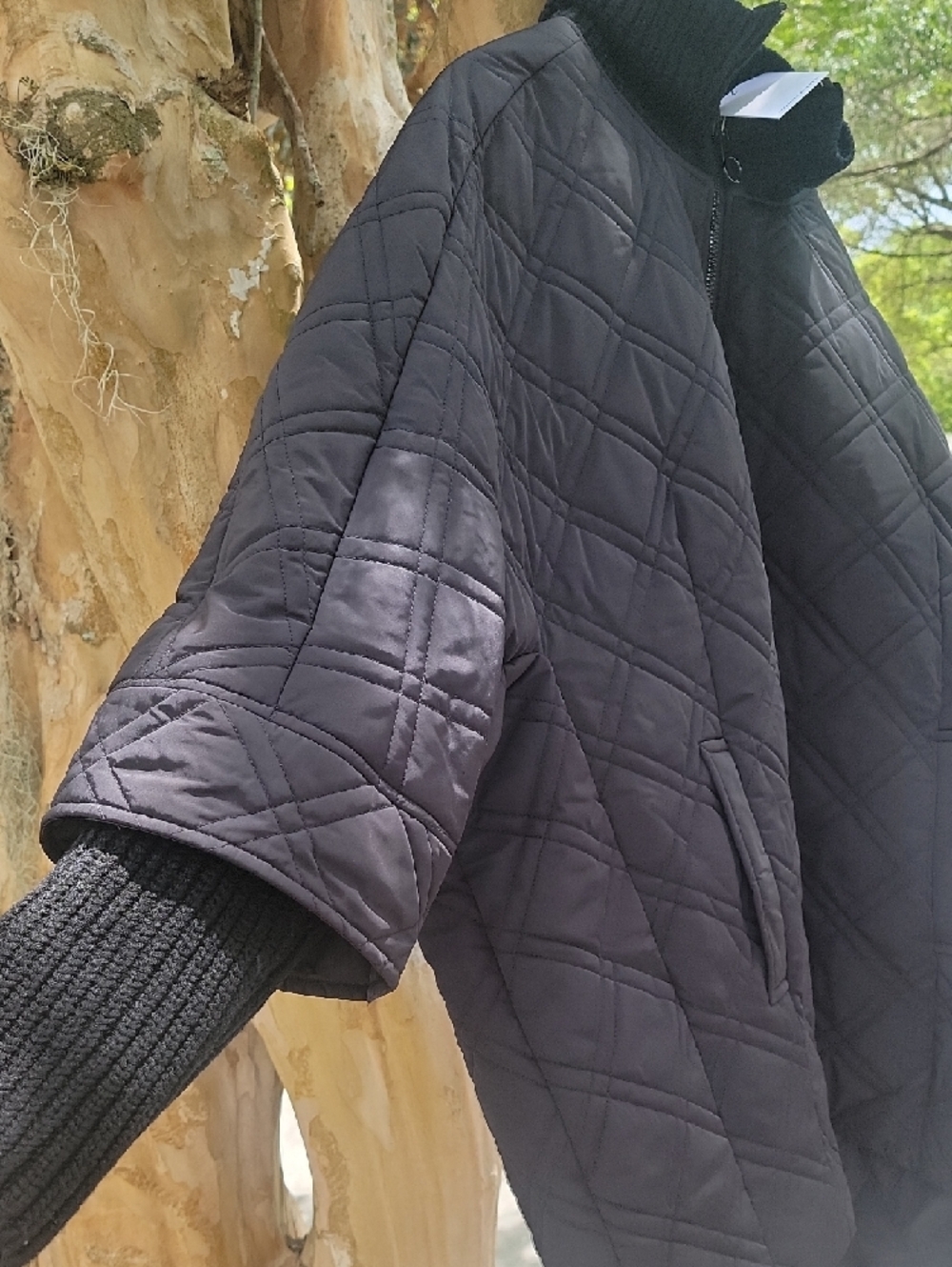 Universal Standard Black Quilted Coat with Ribbed Collar